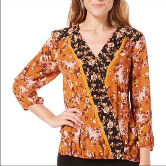 Zac & Rachel Floral Surplice Crossover Blouse Rust Orange Small - Picture 2 of 14